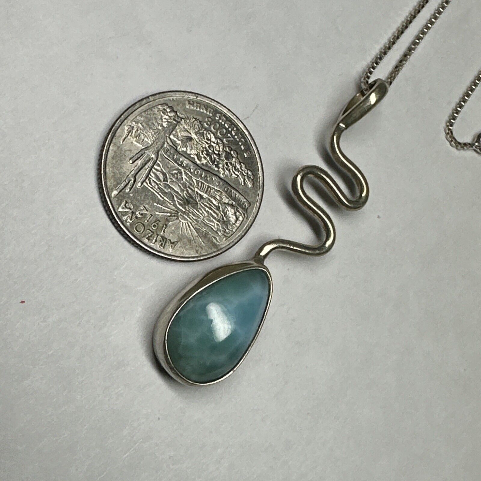 Vintage Sterling Silver 925 Larimar Pendant - image 4