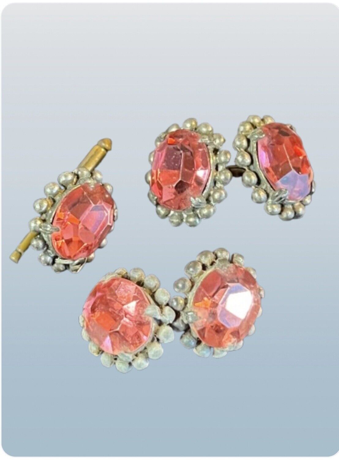 Antique Czech Cranberry Faceted Glass Shirt Stud … - image 12