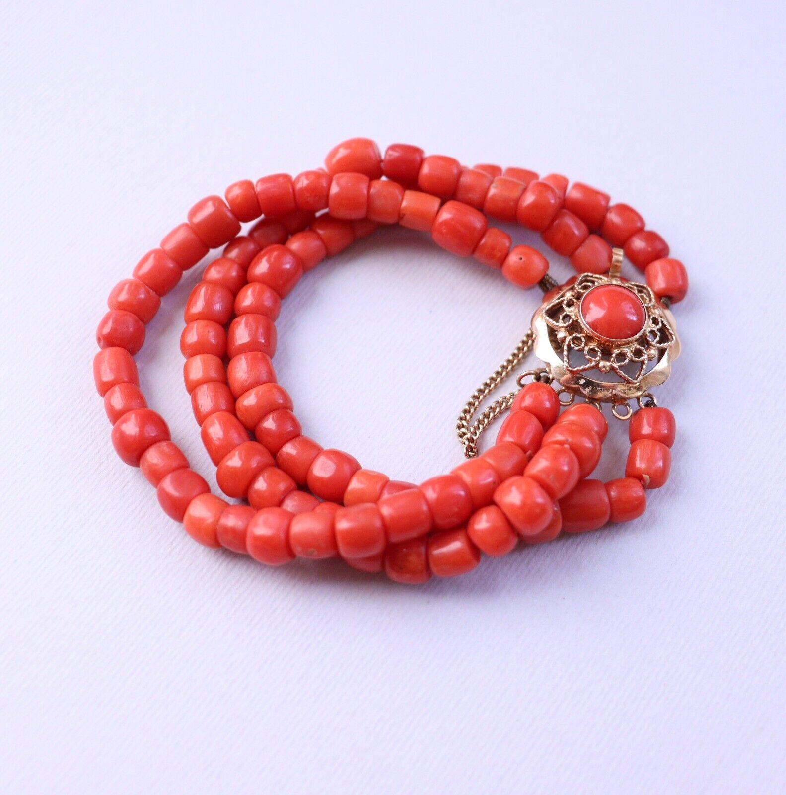 Vintage 3 Row Red Coral Bracelet Dutch Clasp 14k … - image 3