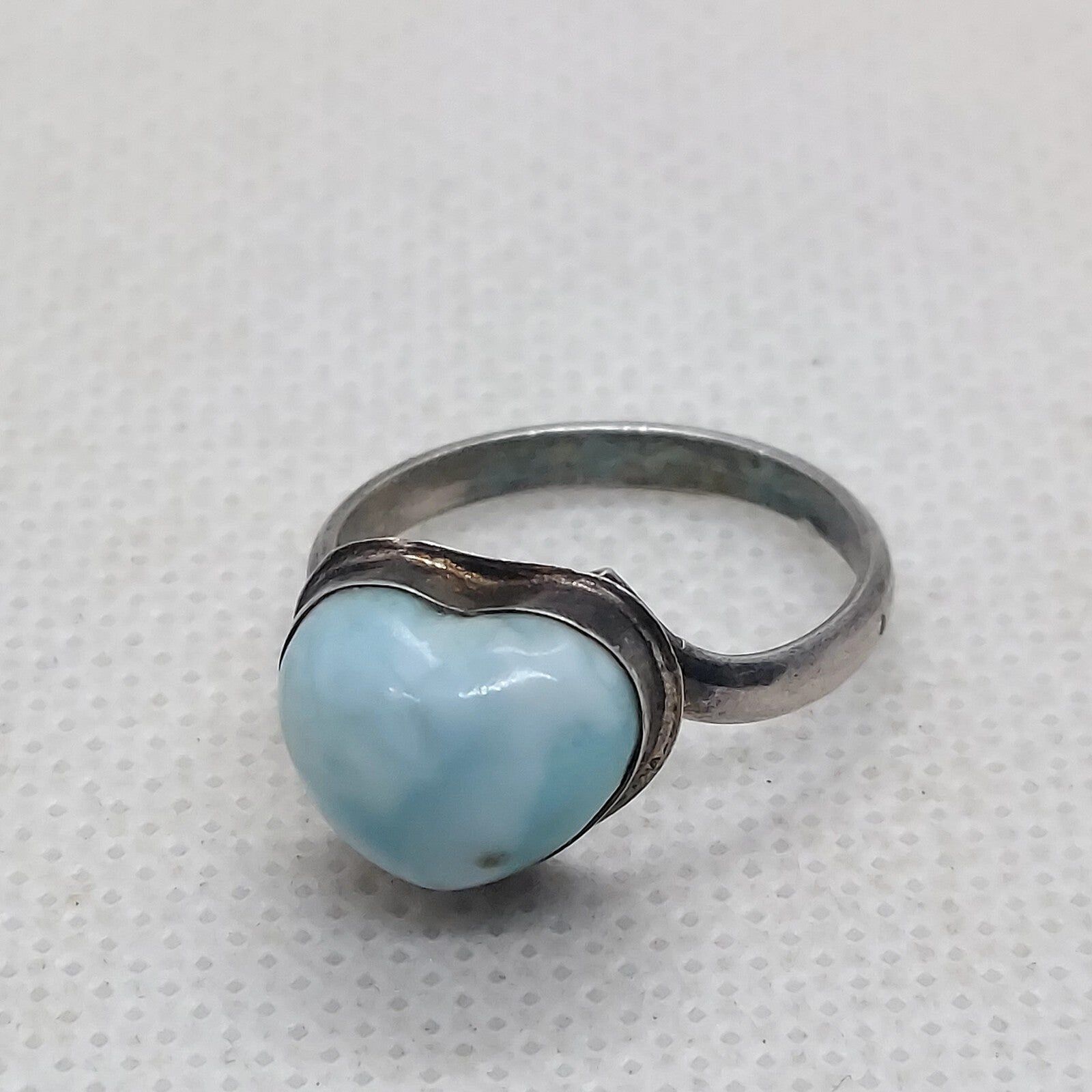 Vintage Sterling Silver Larimar Heart Ring Size 7 - image 4