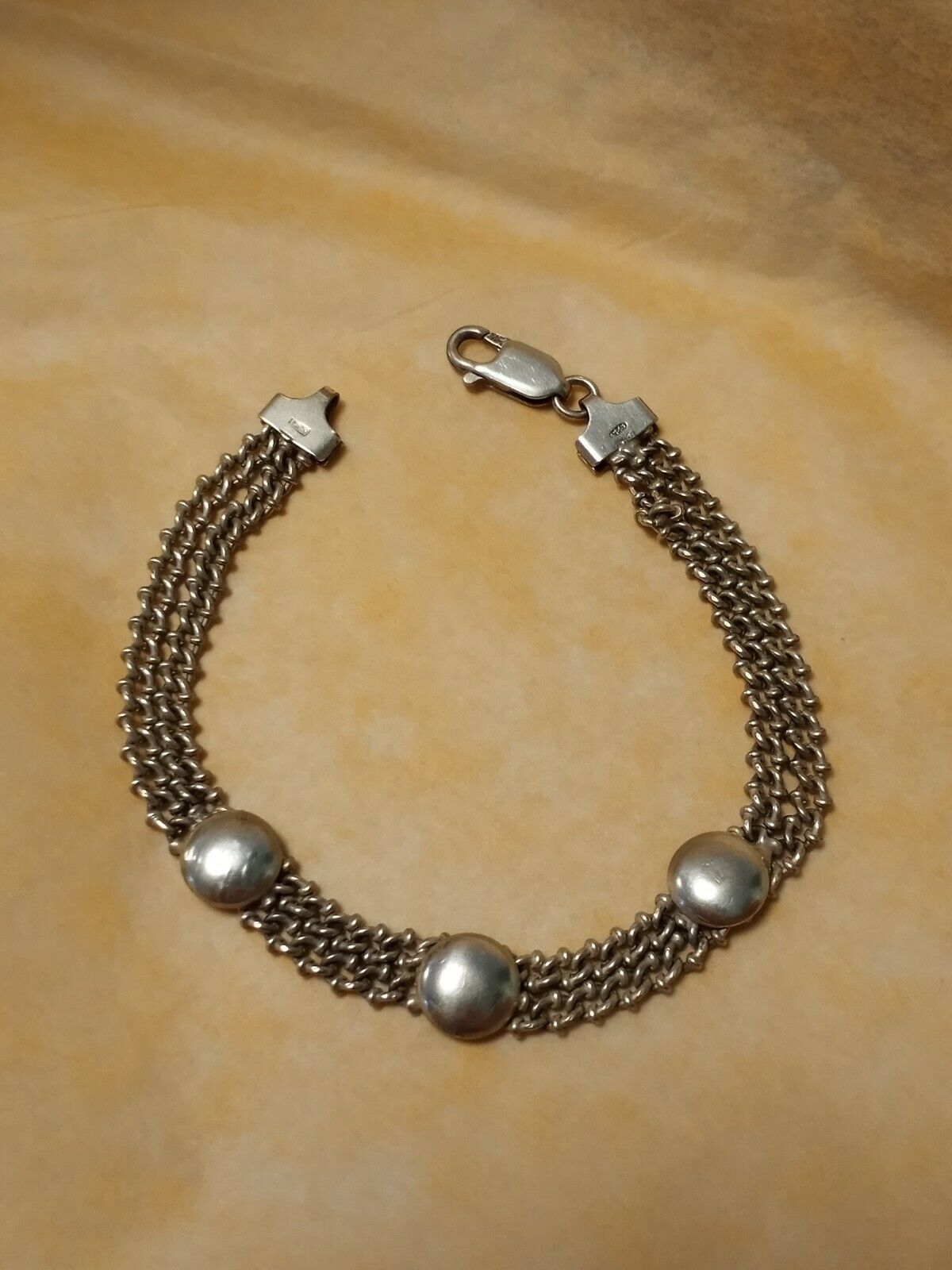 Vintage Sterling Silver Chain Mail Link w  Round … - image 1