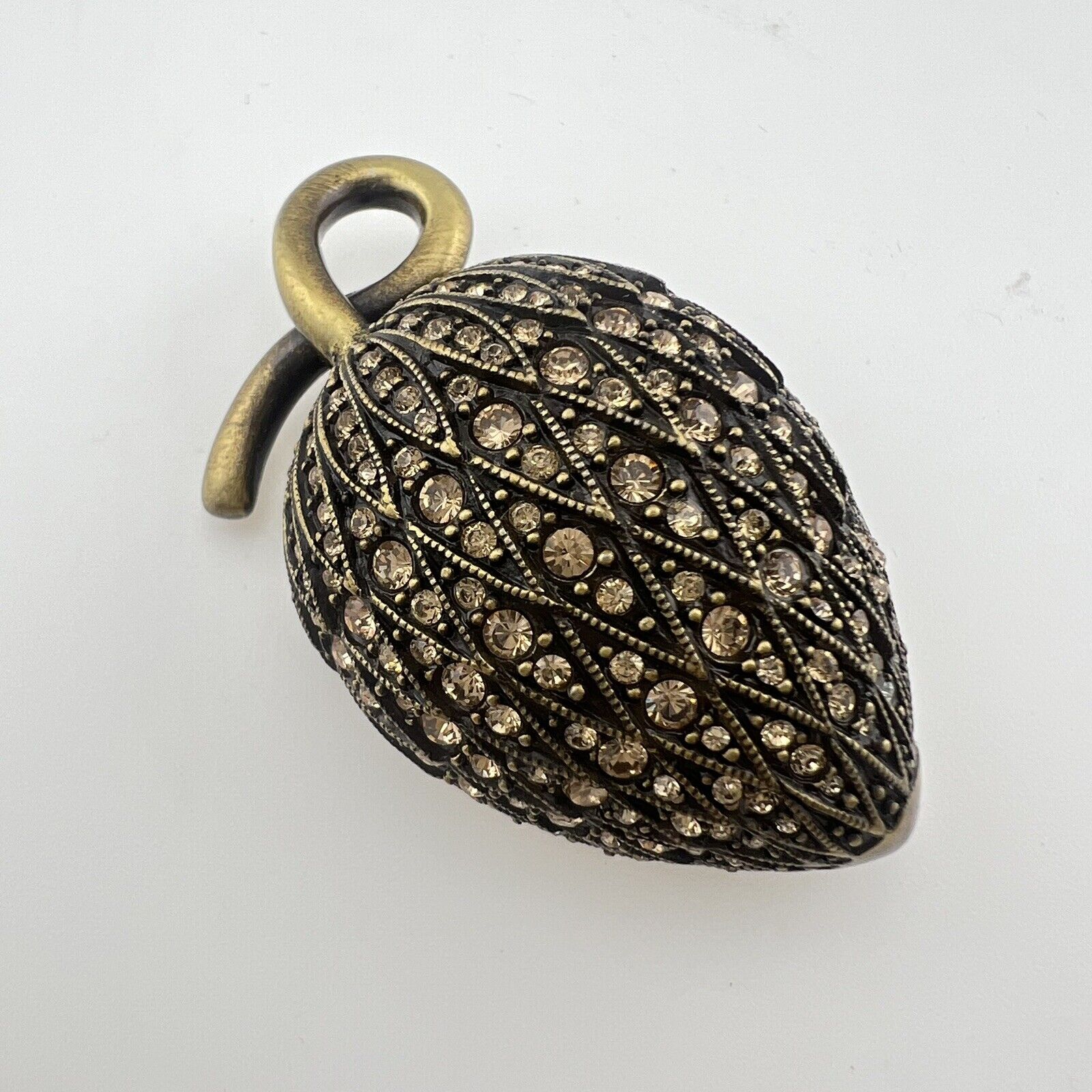 Joan Rivers Brooch Pin Acorn Rhinestone Fall Gold… - image 1