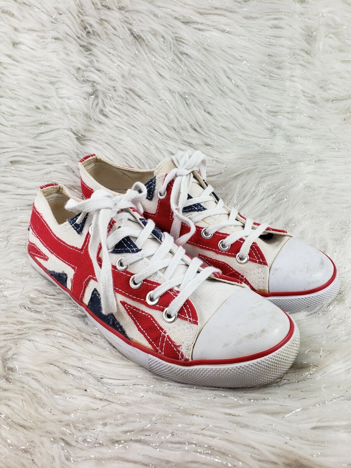 DELIAS Size 7 Womens White Red Blue Flag Shoes - image 2