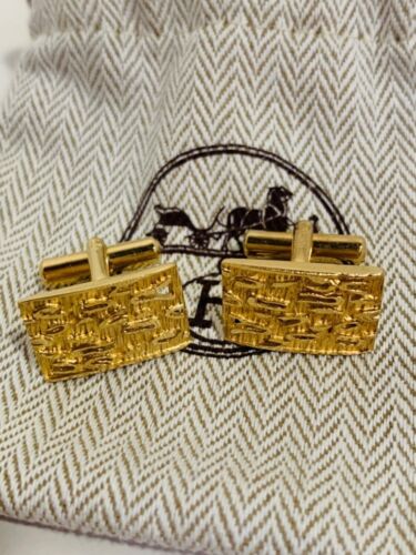 Authentic Hermes Vintage Mens Cufflinks Gold GP