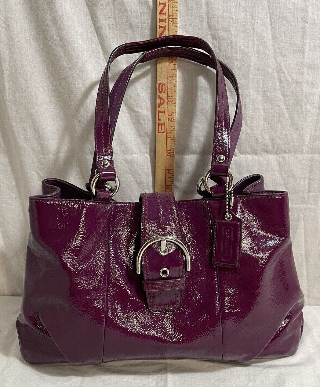 Coach Soho Buckle Flap Satchel Plum Leather Shoul… - image 5