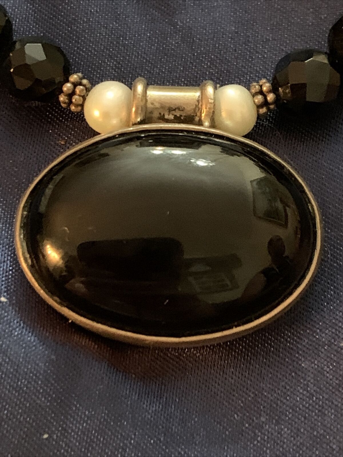 ART DECO REVIVAL 925 LARGE BLACK ONYX FACETED BEA… - image 3