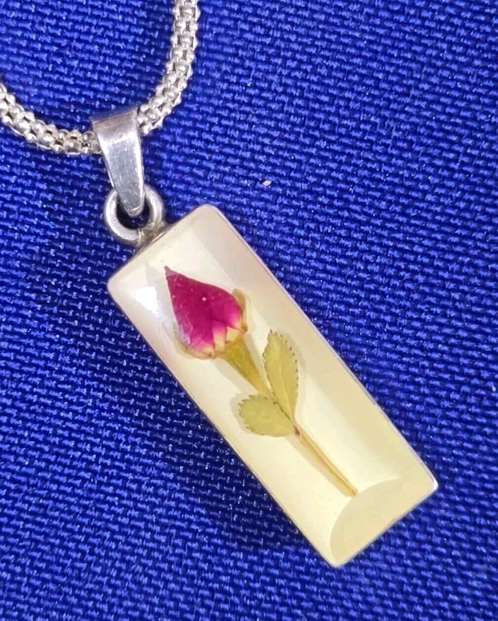 Vtg SS 925 Resin Lucite Flower Rose Rectangle Pen… - image 10