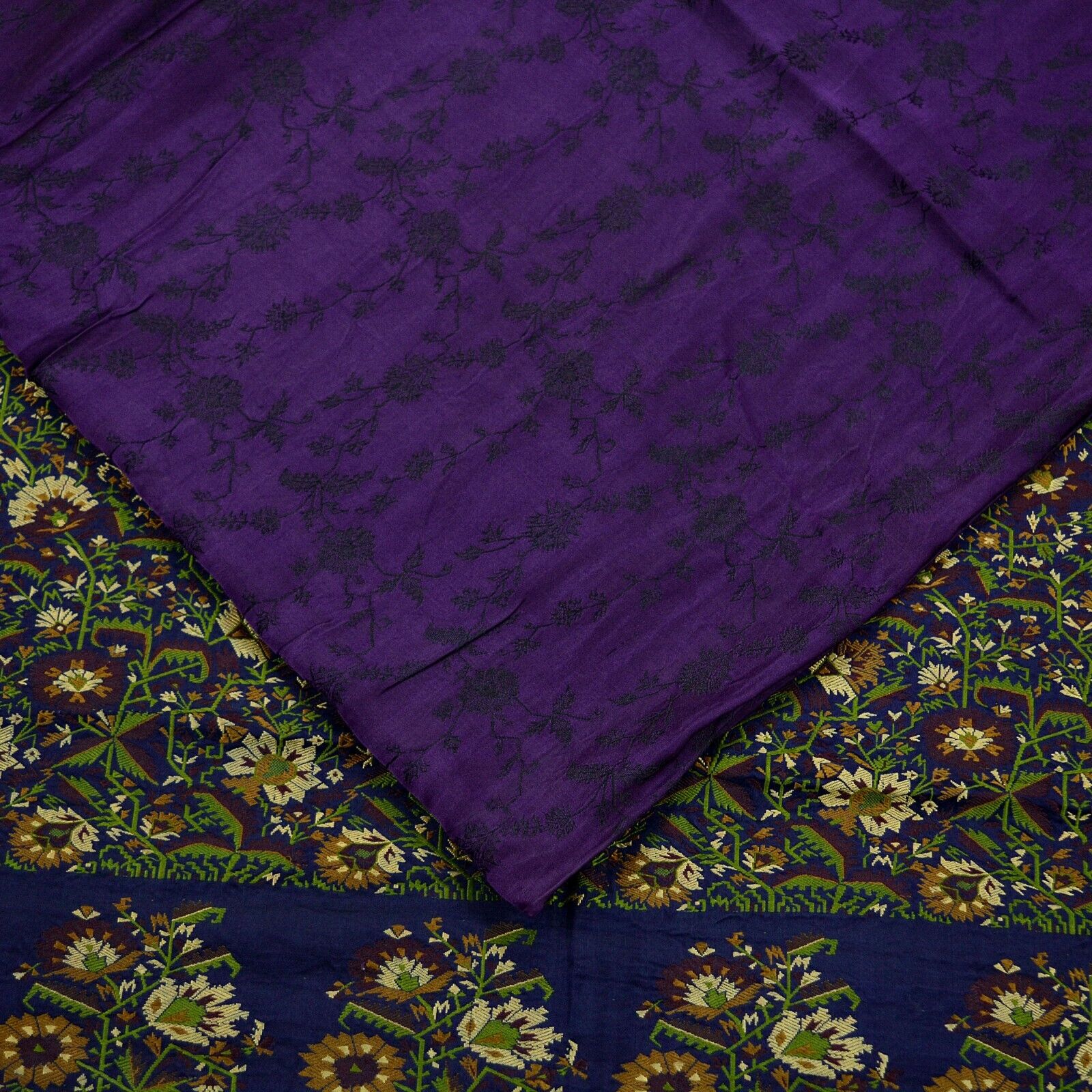 Vintage Heavy Sari Purple & Blue Pure Satin Silk … - image 13