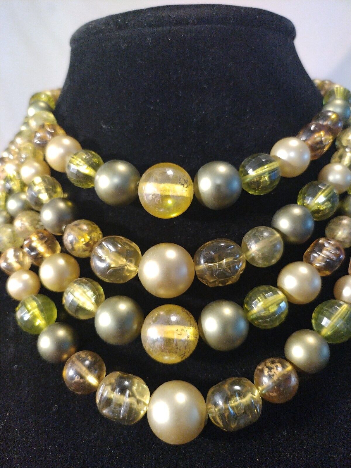 Vtg  Faux Sage Green Pearls, Four Layered Graduat… - image 6