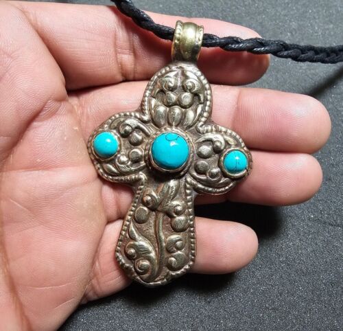 Southwestern Style Ornate Coin Silver And Turquoi… - image 1