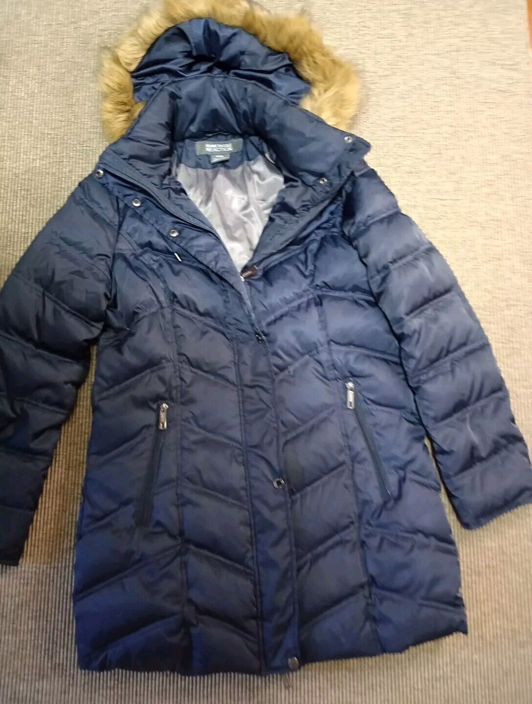 Kenneth Cole Chevron Down Parka Jacket Navy Faux … - image 5