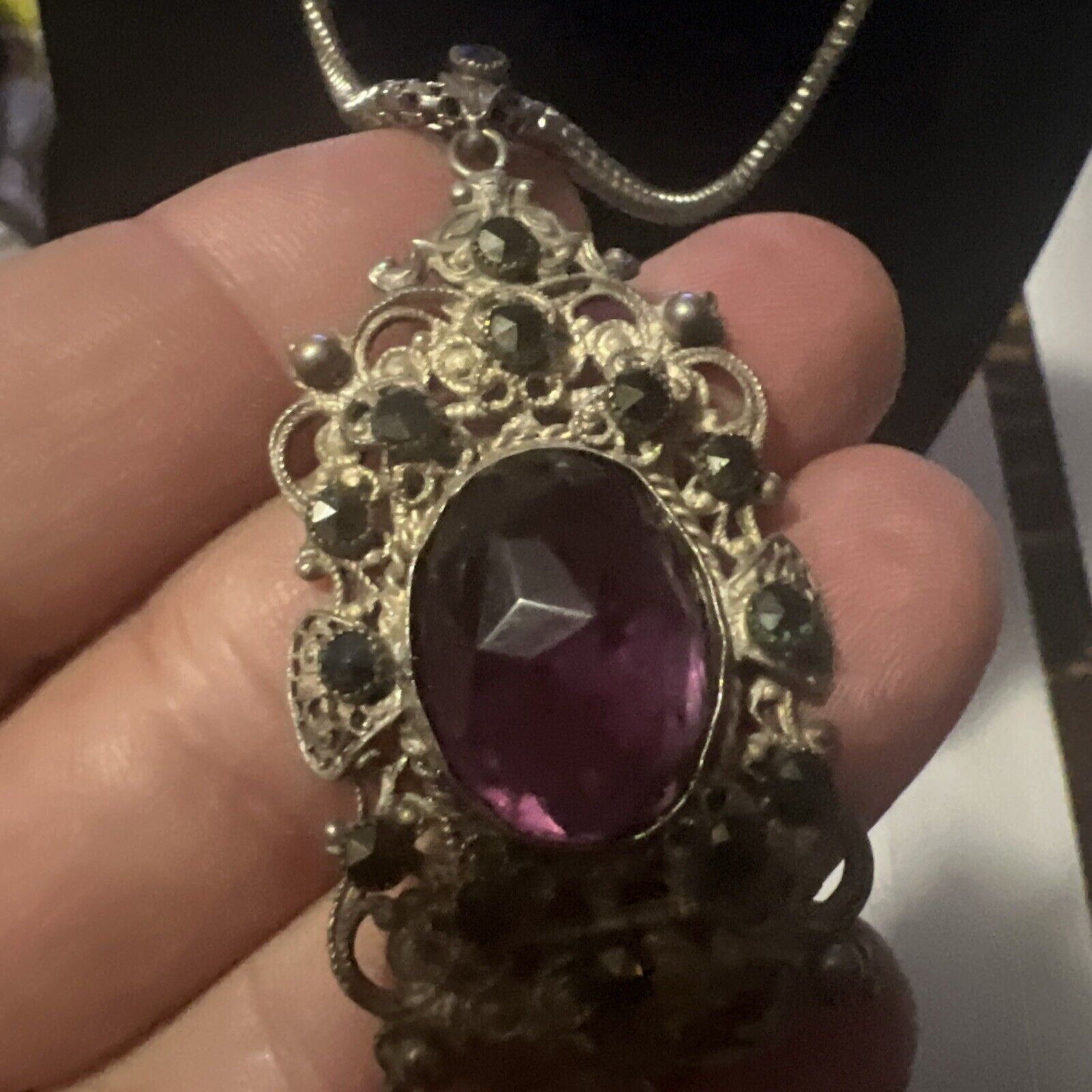 VTG Silver Amethyst Victorian Style Pendant Estat… - image 20