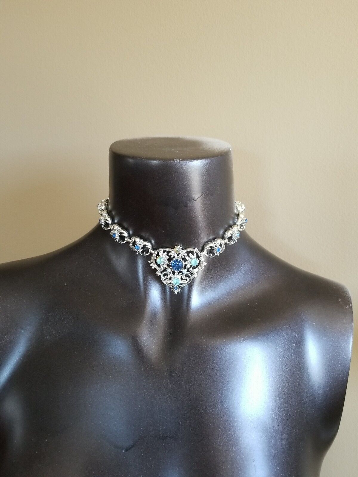 Signed Blue Aqua Crystal Cluster Necklace Coro Vi… - image 8