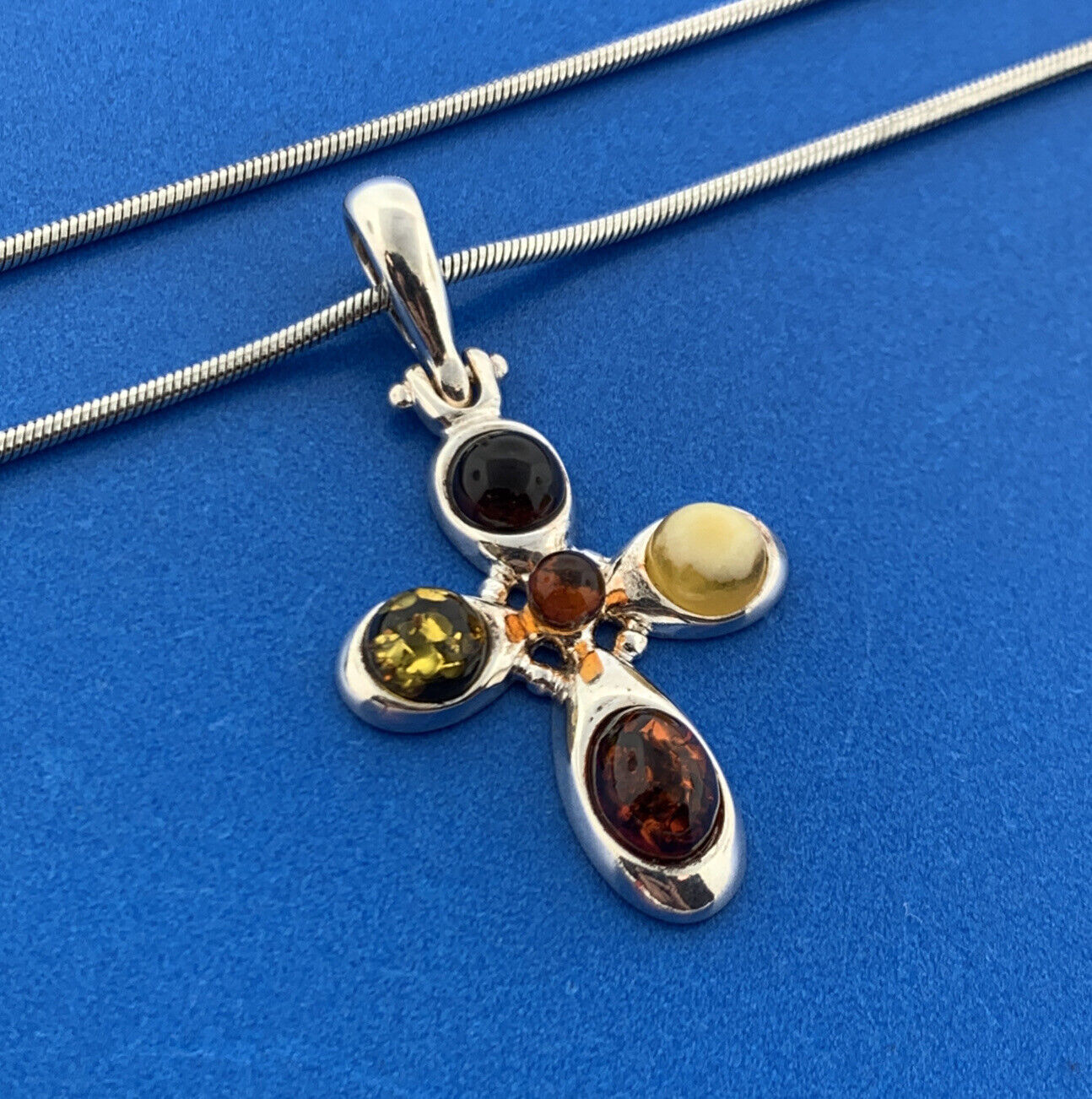 Designer 925 Sterling Silver Amber Modernist Cros… - image 4