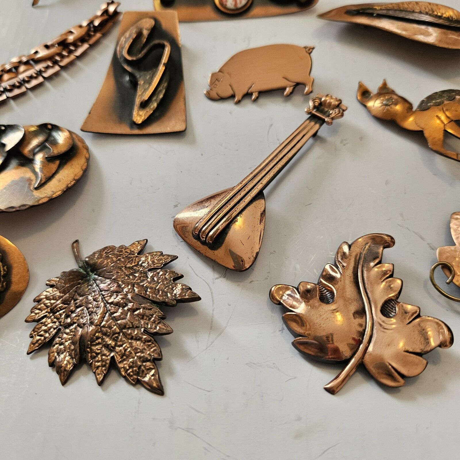 Estate Lot Copper Jewelry 1960's Renoir Pins Brac… - image 3