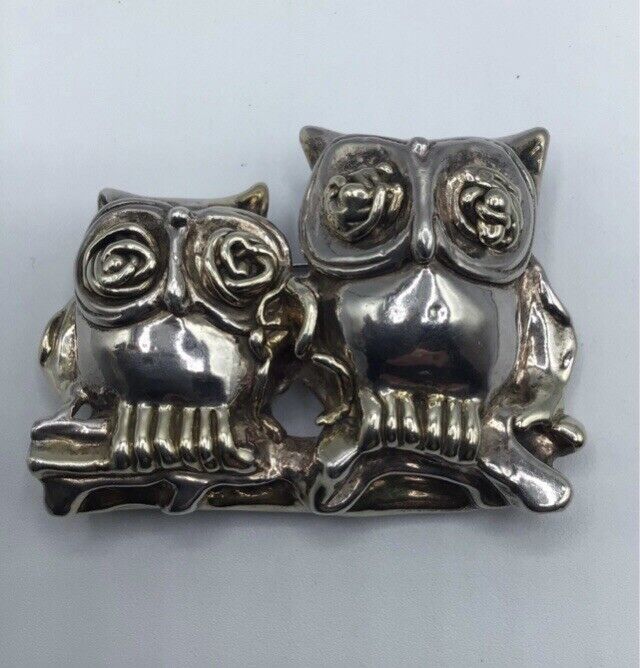 Sterling Silver Owl Brooch - image 1