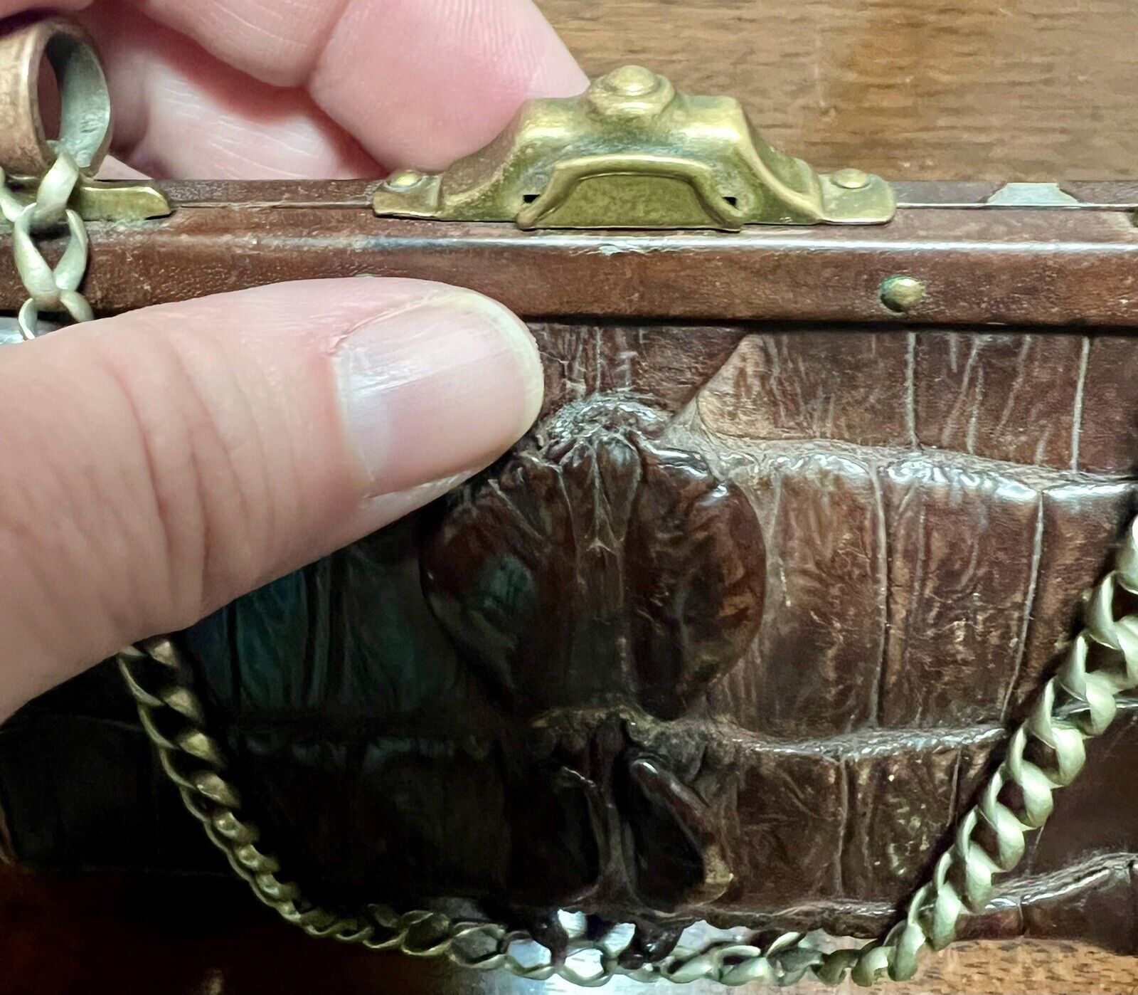 ANTIQUE 1900s Edwardian-Style Alligator Handbag/S… - image 3