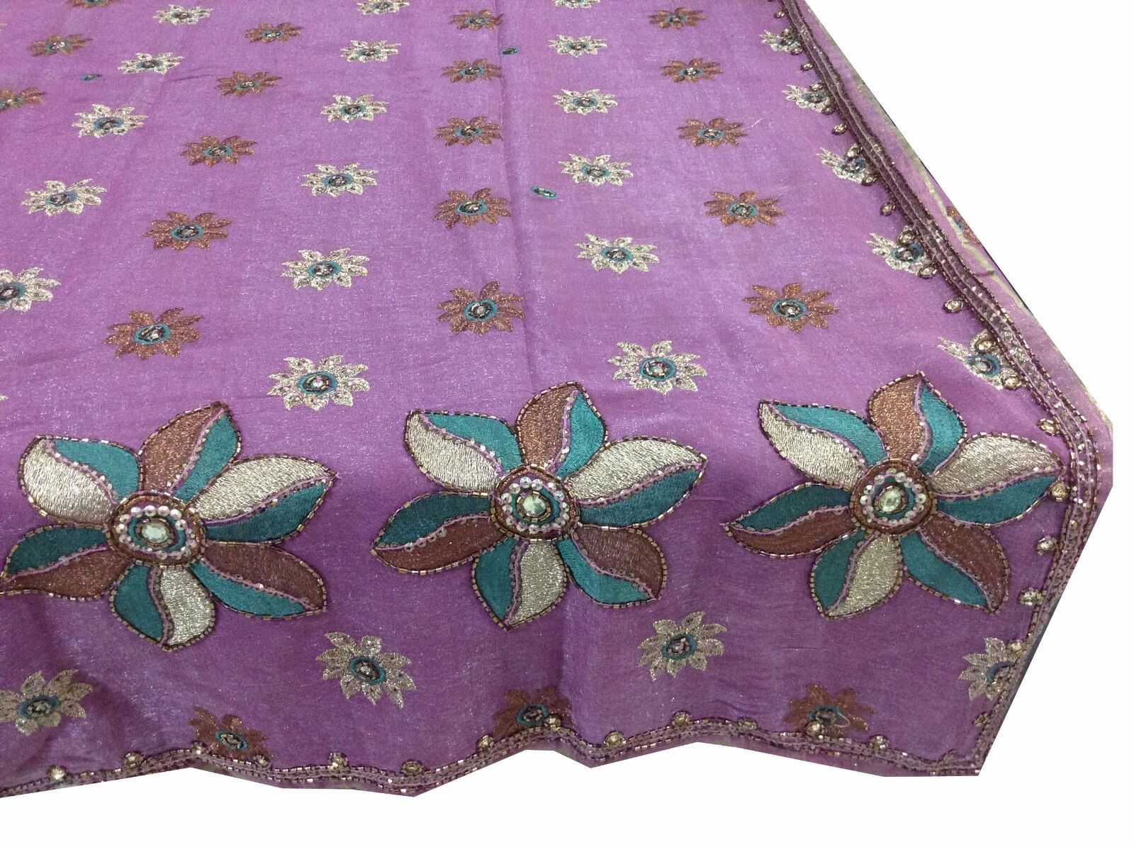 Om Vintage Indian Sari Georgette Hand Beaded Purp… - image 2