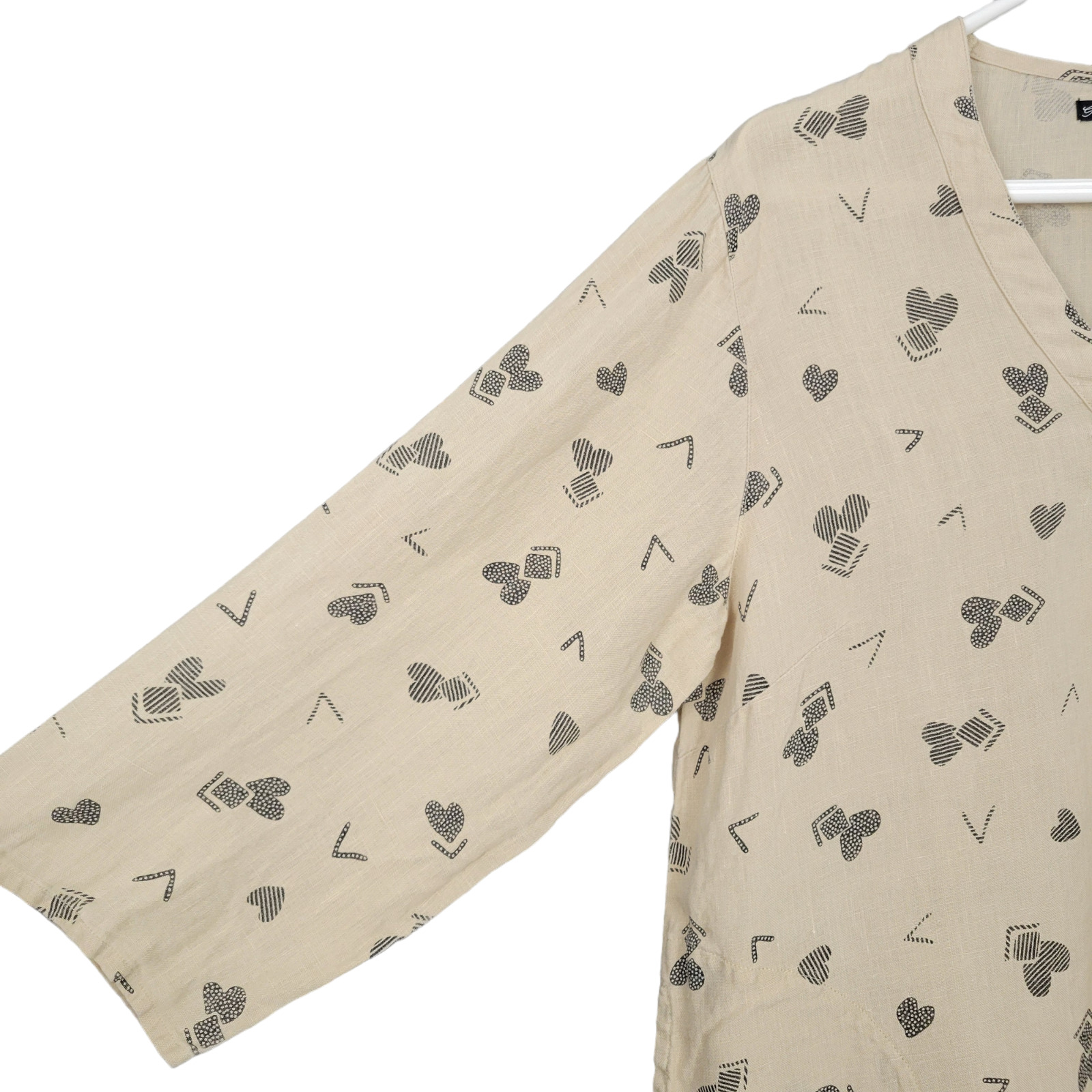 GUDRUN SJODEN Top M Beige Heart Print Linen 3/4 S… - image 8