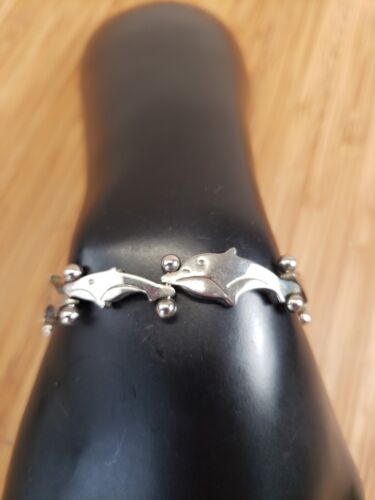 Vintage Sterling Silver Dolphins Bracelet Taxco M… - image 1