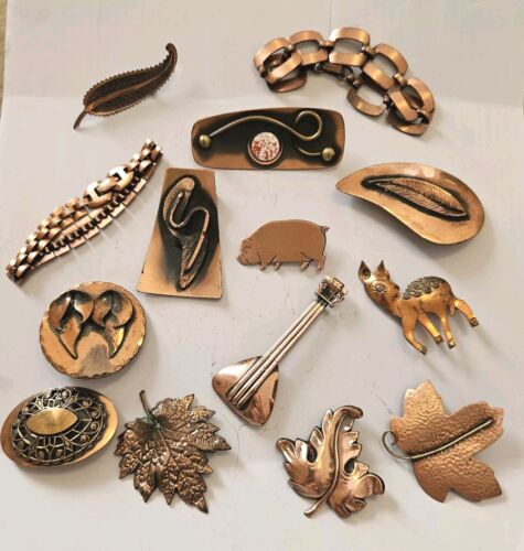 Estate Lot Copper Jewelry 1960's Renoir Pins Brac… - image 1