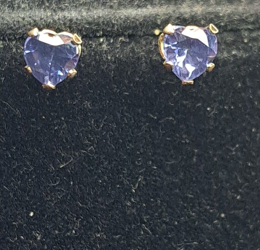 10k Yellow Gold Heart Purple Sapphires Stud Heart… - image 10