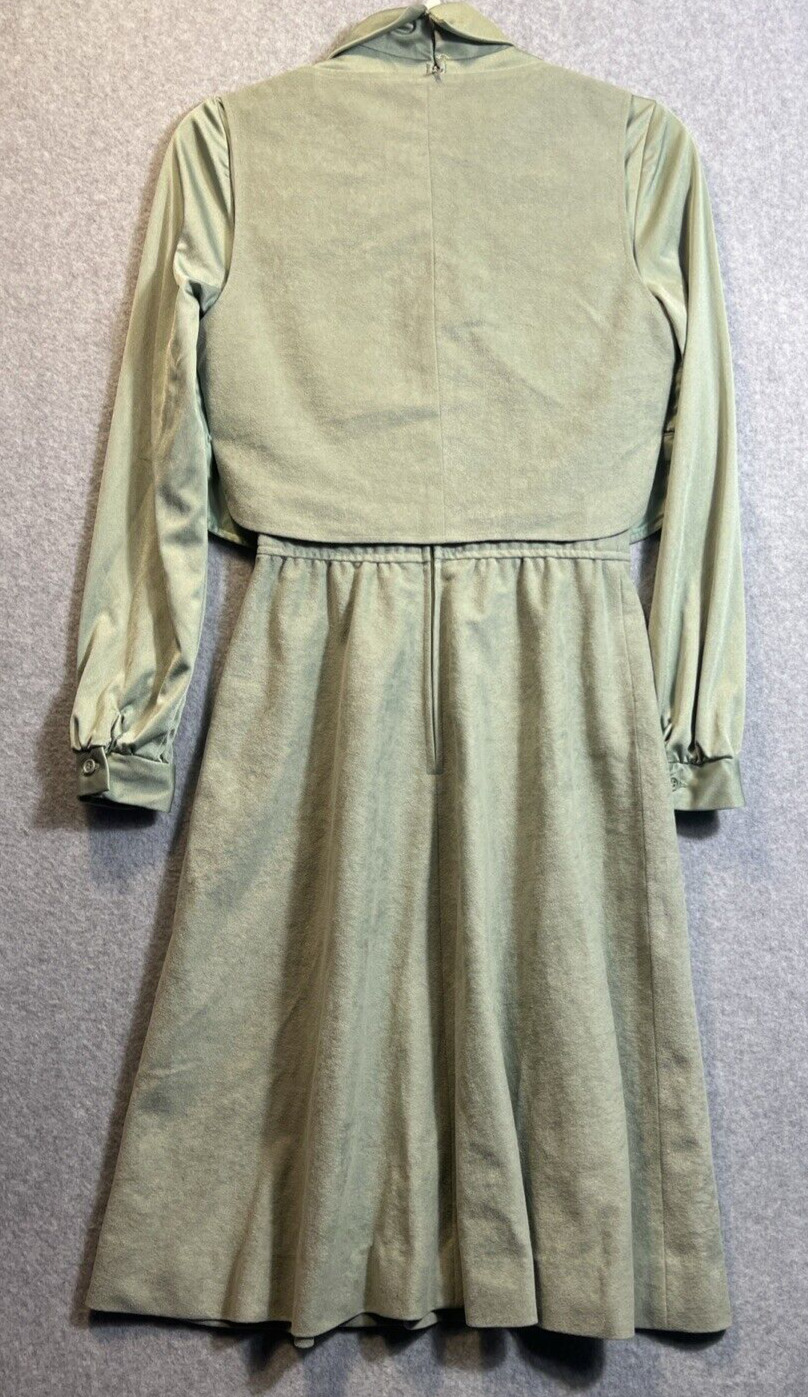 VTG Green FAUX Suede 2 Piece Dress Ladies Small - image 13