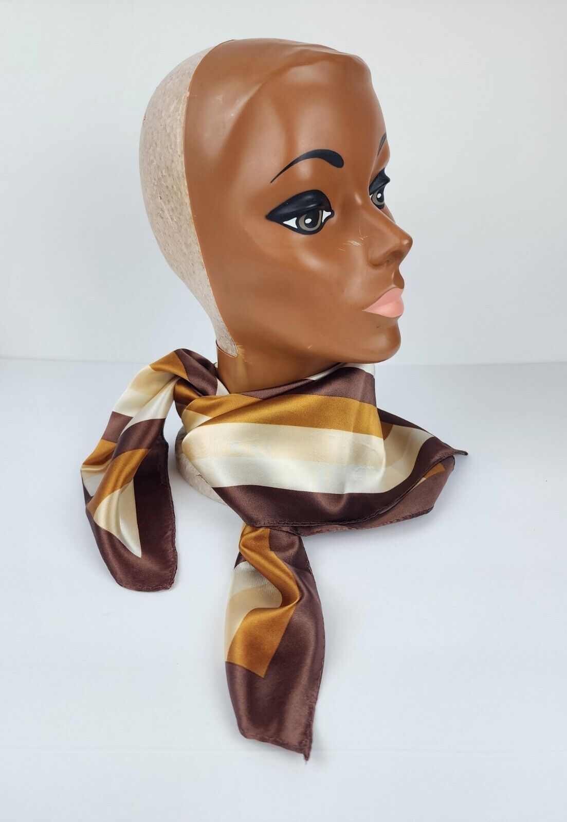 Vintage 1970's Brown, Tan Silk Head Scarf Square … - image 5