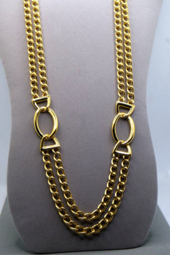 VINTAGE NAPIER SIGNED DOUBLE CHAIN NECKLACE GOLD T