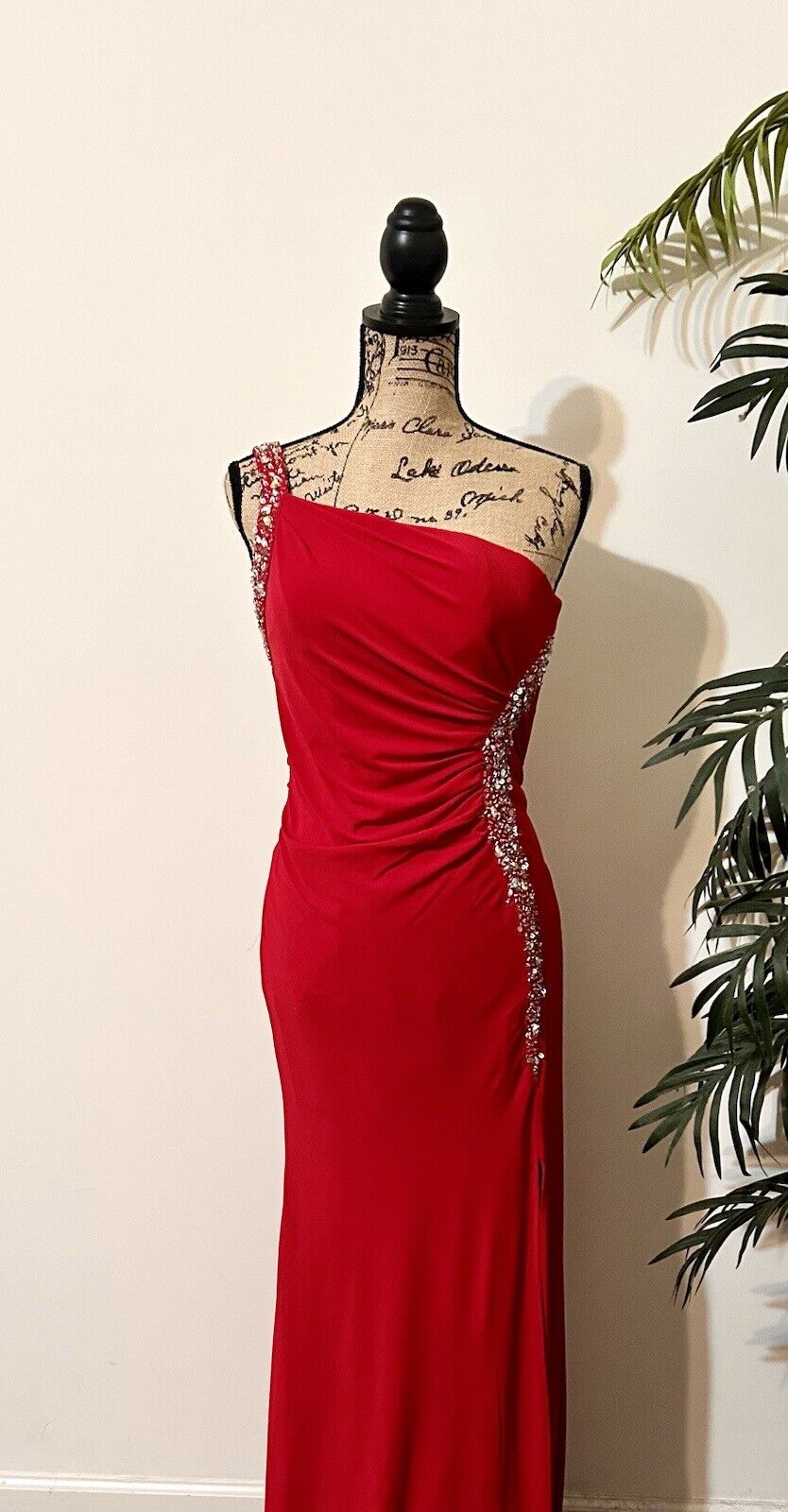 Formal Floor Length, One shoulder, Red Gown with … - image 1