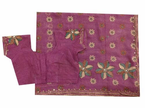 Om Vintage Indian Sari Georgette Hand Beaded Purp… - image 1