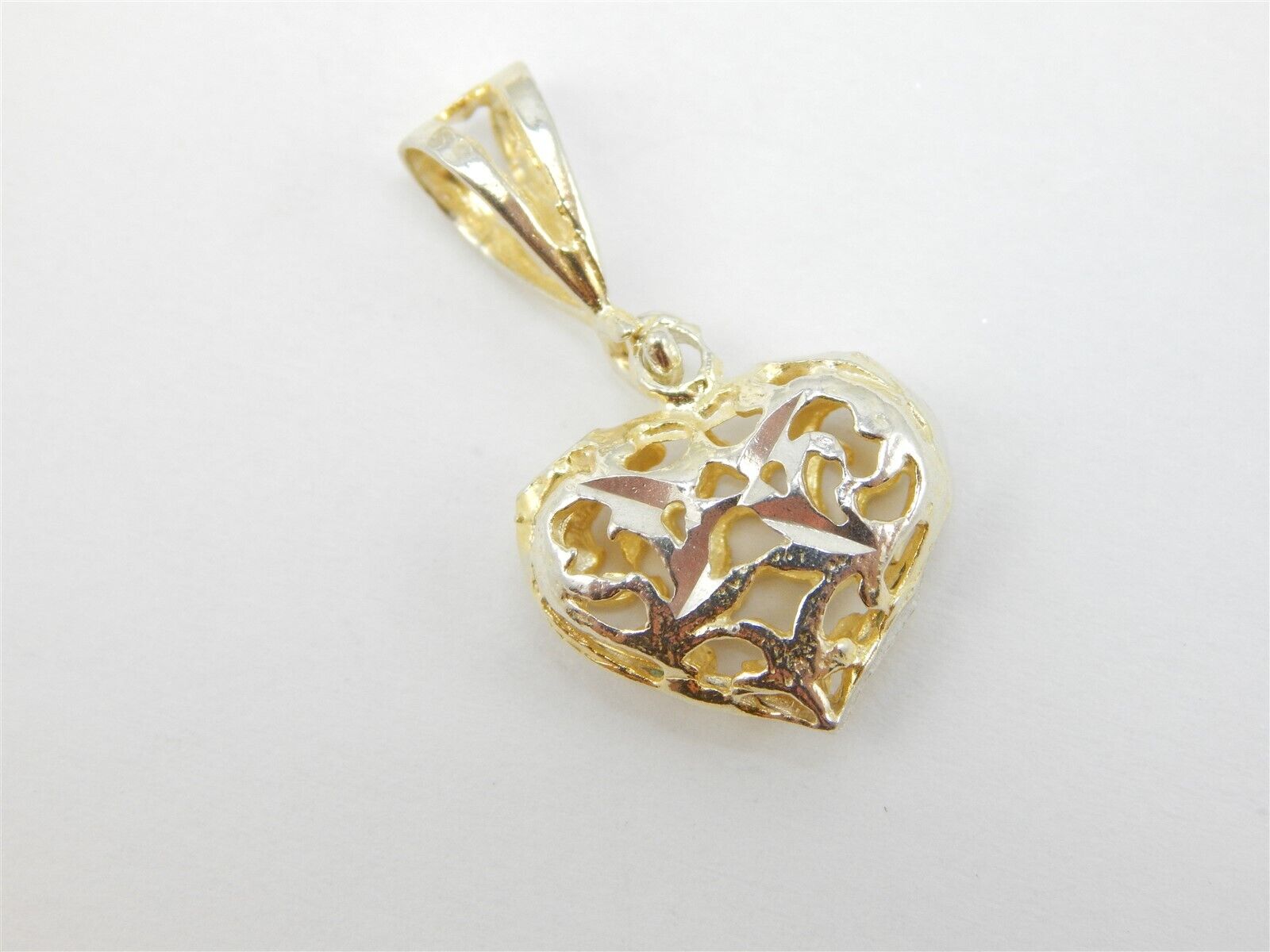 STERLING SILVER 925 TWO TONE FILIGREE HEART PENDA… - image 3