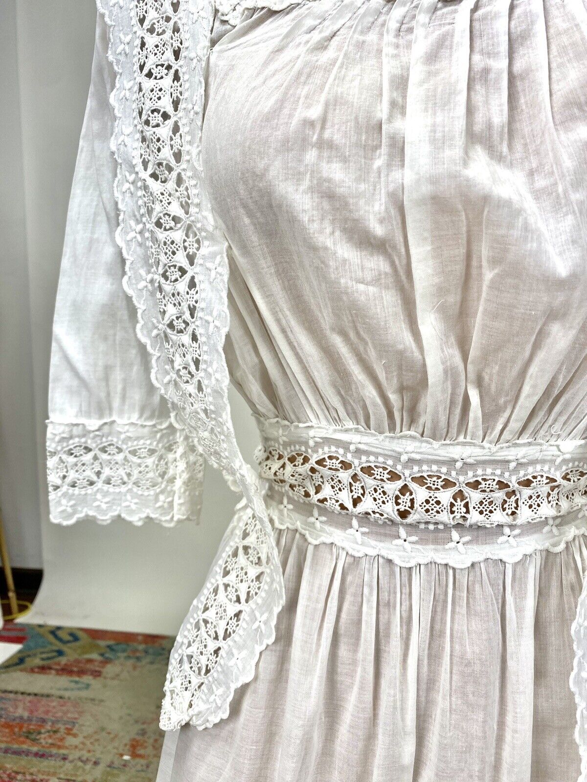 Antique Victorian Edwardian White Cotton Tea Dres… - image 3