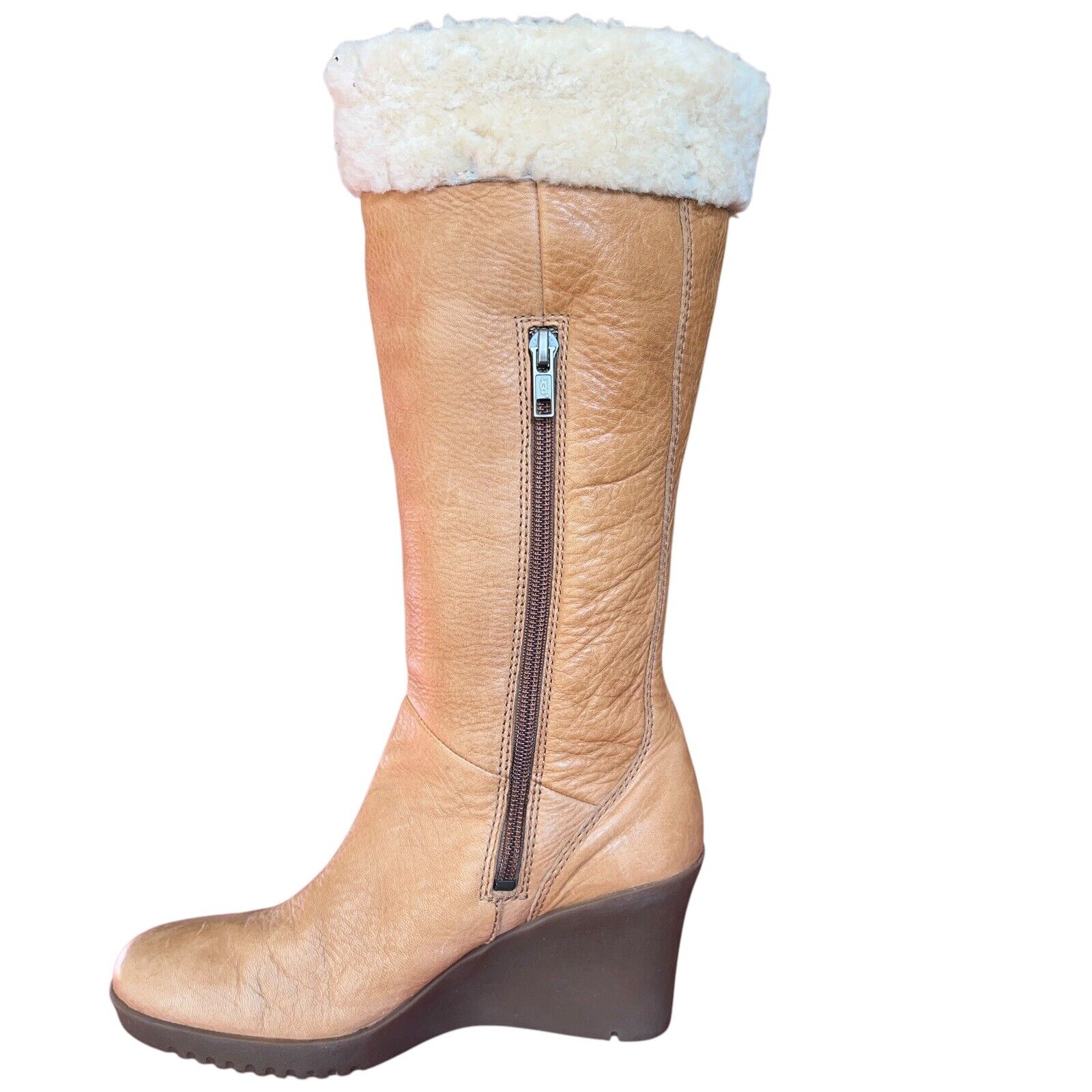 UGG Felicity Caramel Leather Shearling Cuff Wedge… - image 2