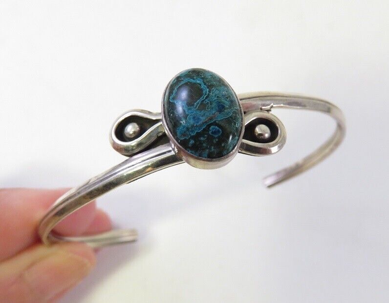 VINTAGE STERLING CUFF WITH MALACHITE AZURITE STON… - image 3