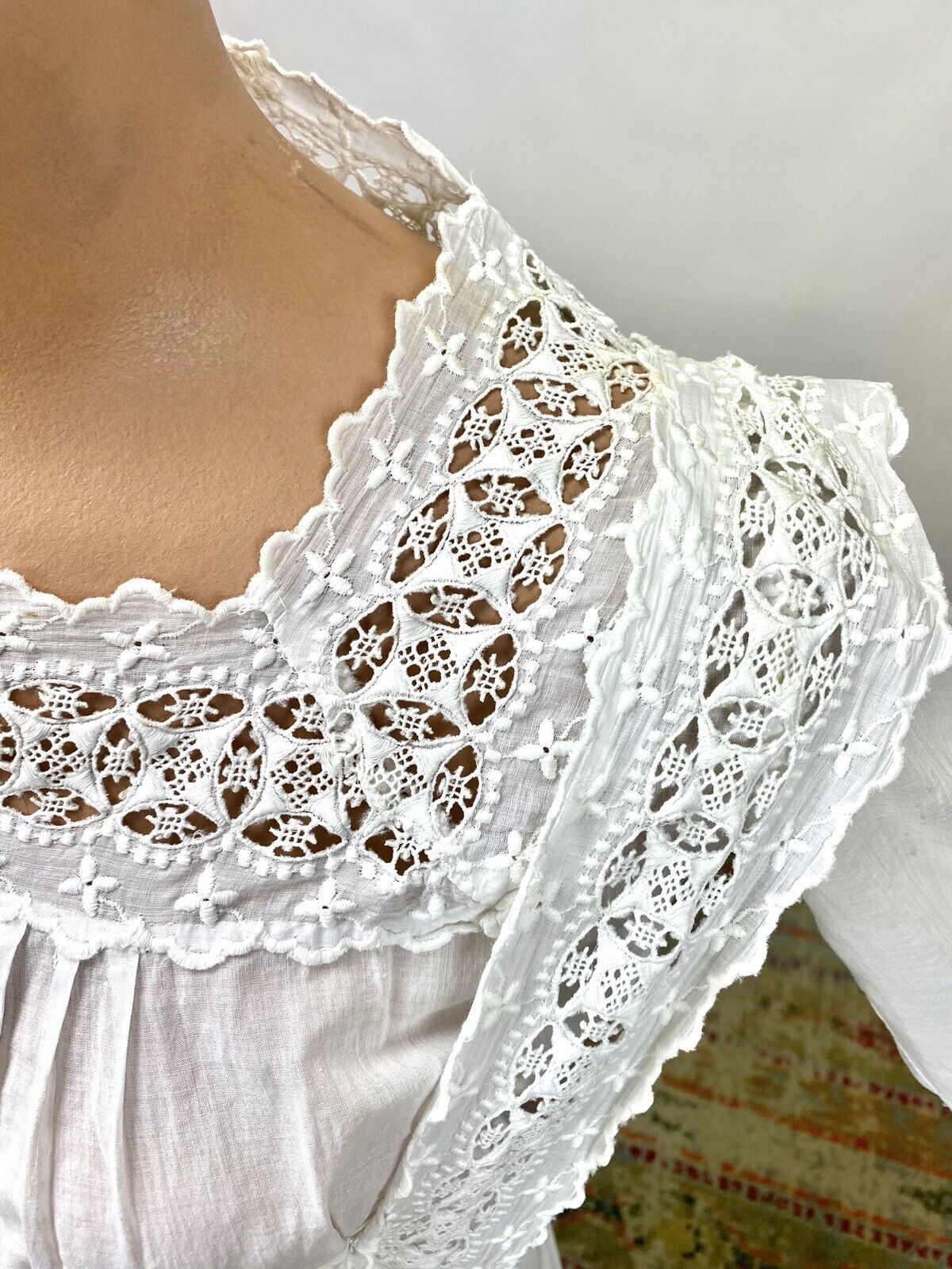 Antique Victorian Edwardian White Cotton Tea Dres… - image 7