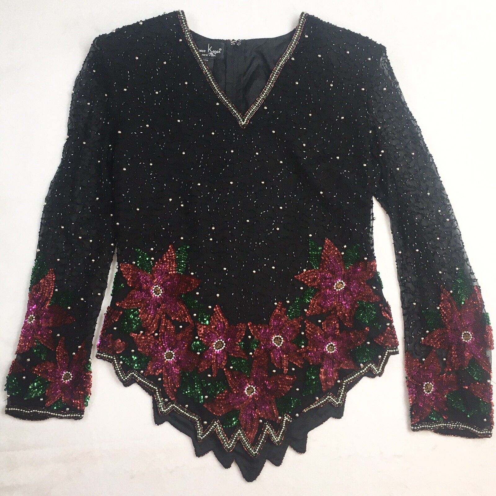 Vintage Lawrence Kazar Silk Beaded Blouse Evening… - image 1