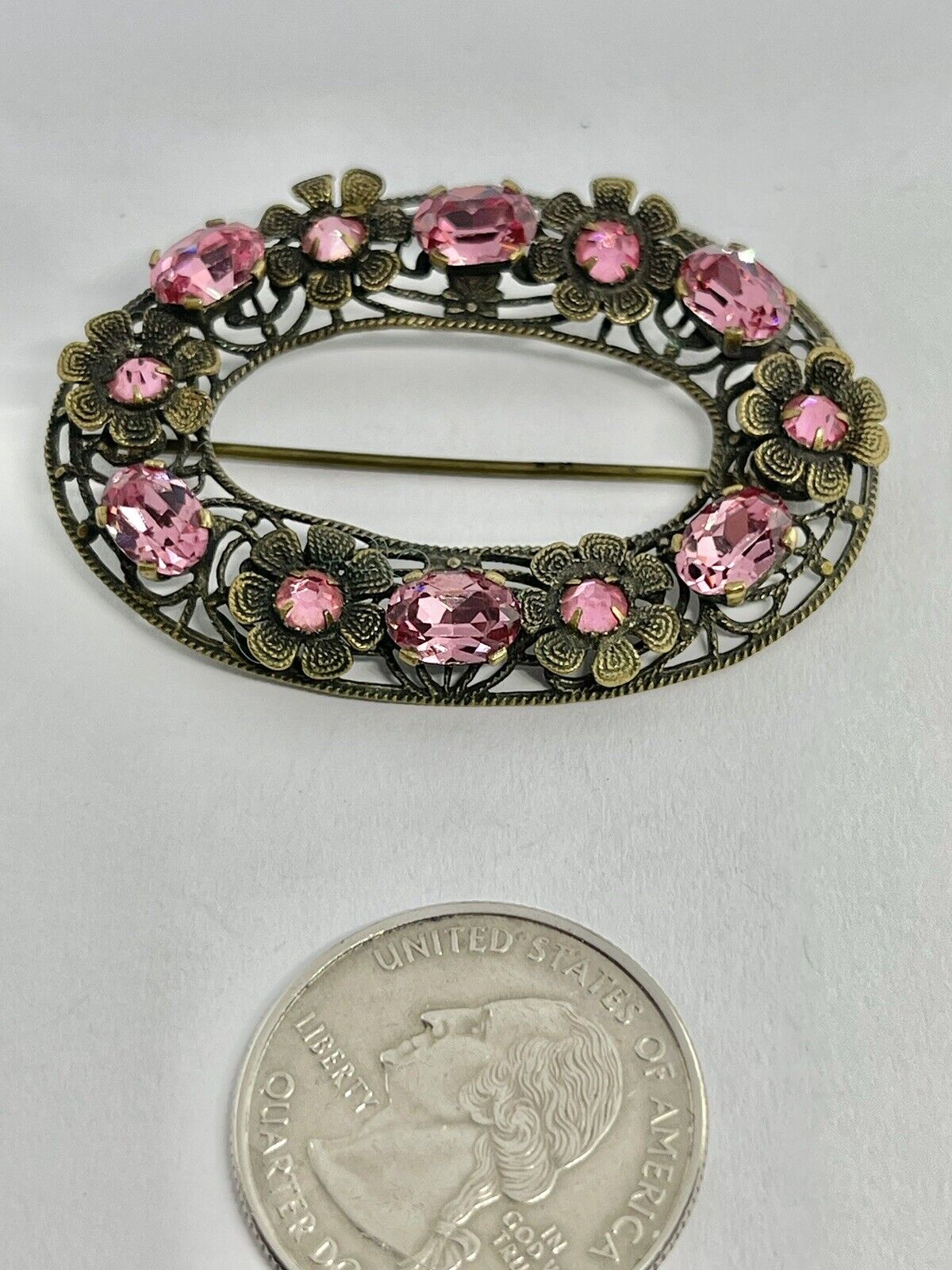 Antique Art Deco Oval Pink Czech Art Glass Floral… - image 7