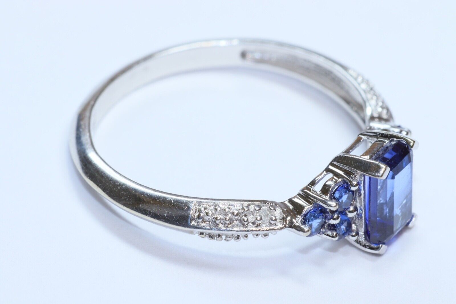 Sapphire 10k White Gold Engagement Ring - image 3