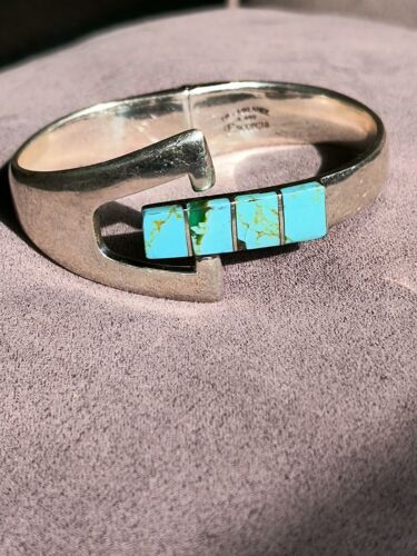 VTG Sterling Silver 950 Turquoise Bypass Bangle Br