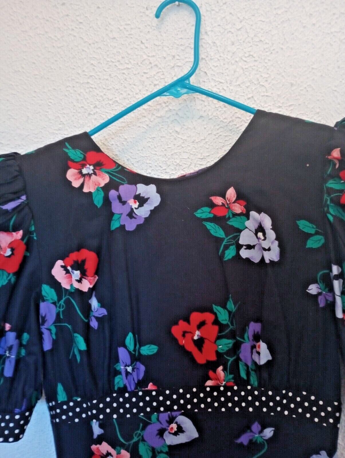 Vtg 80s Leslie Lucks Floral Maxi Dress Vneck Drop… - image 6