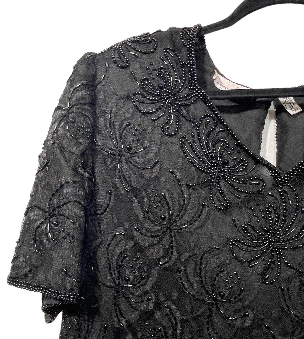 Laurence Kazar Womens XXL  Black Beaded Blouse V … - image 4