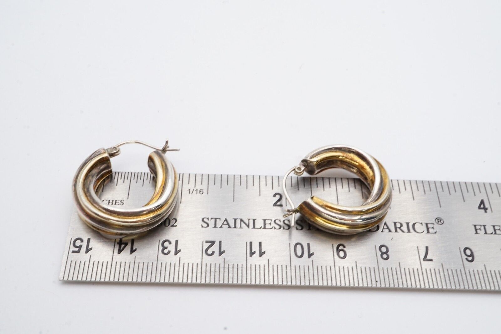 Sterling Silver 925 Hoop Earrings Two Tone - image 14