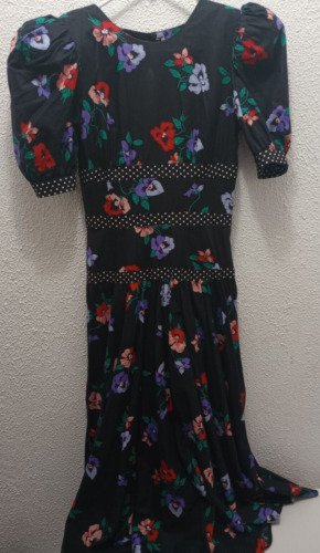 Vtg 80s Leslie Lucks Floral Maxi Dress Vneck Drop… - image 1