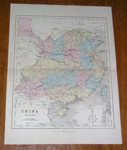 1868 ORIGINAL ANTIQUE MAP OF EASTERN CHINA / BEIJING SHANGHAI HONG KONG ...