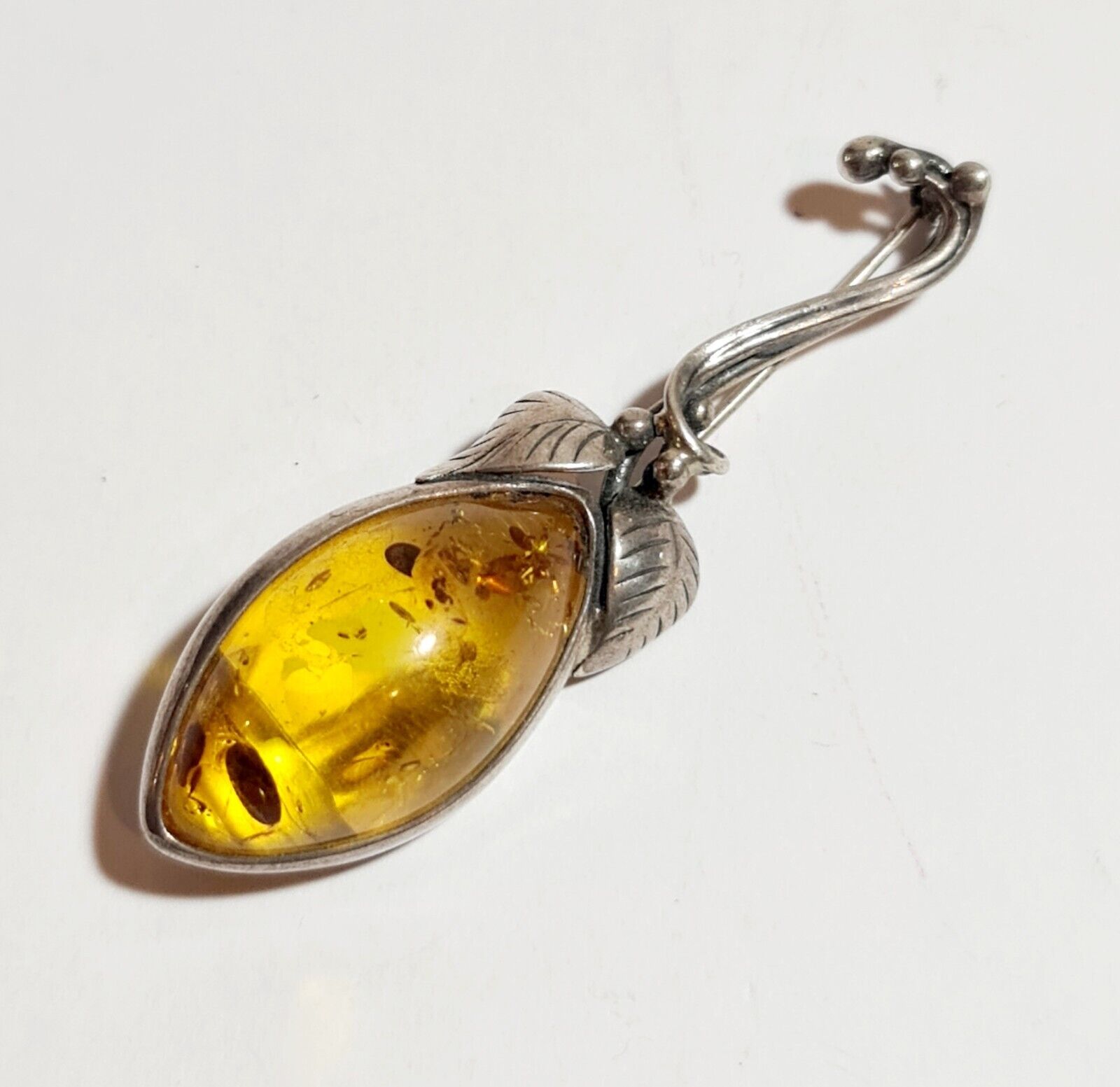 Vintage Sterling Silver Brooch with Baltic Amber … - image 3