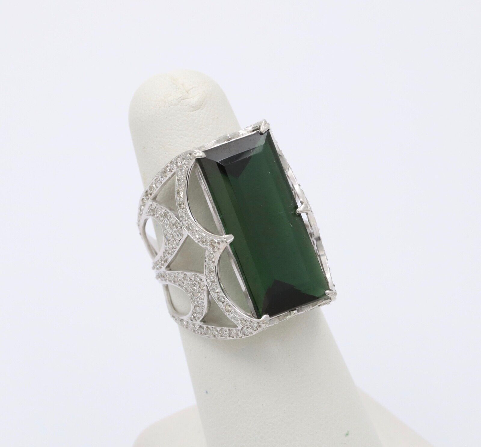 Vintage Elegant Green Tourmaline Diamonds 18K Whi… - image 2