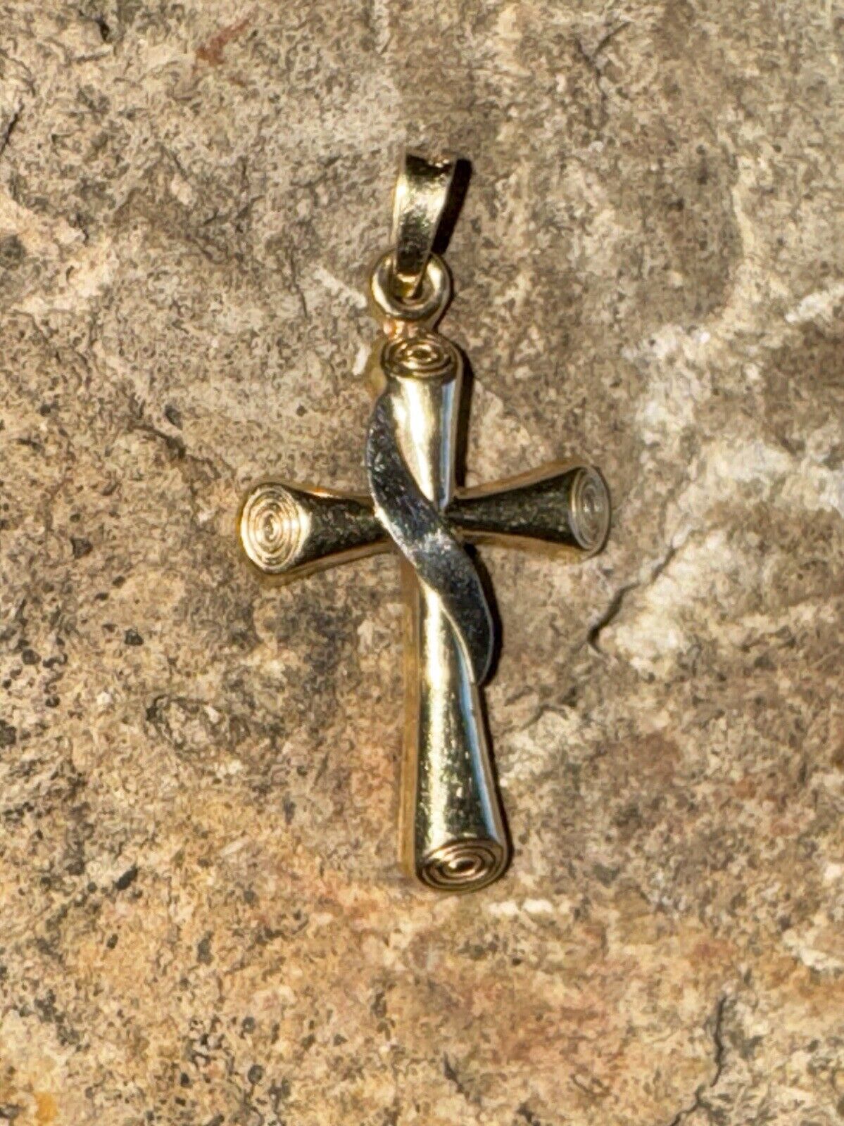 spectacular 14K yellow & white gold cross pendant… - image 3