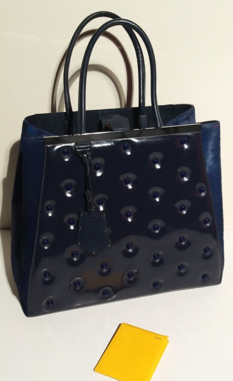 FENDI 2JOURS BLUE LEATHER HANDBAG STUDDED SILVER … - image 2