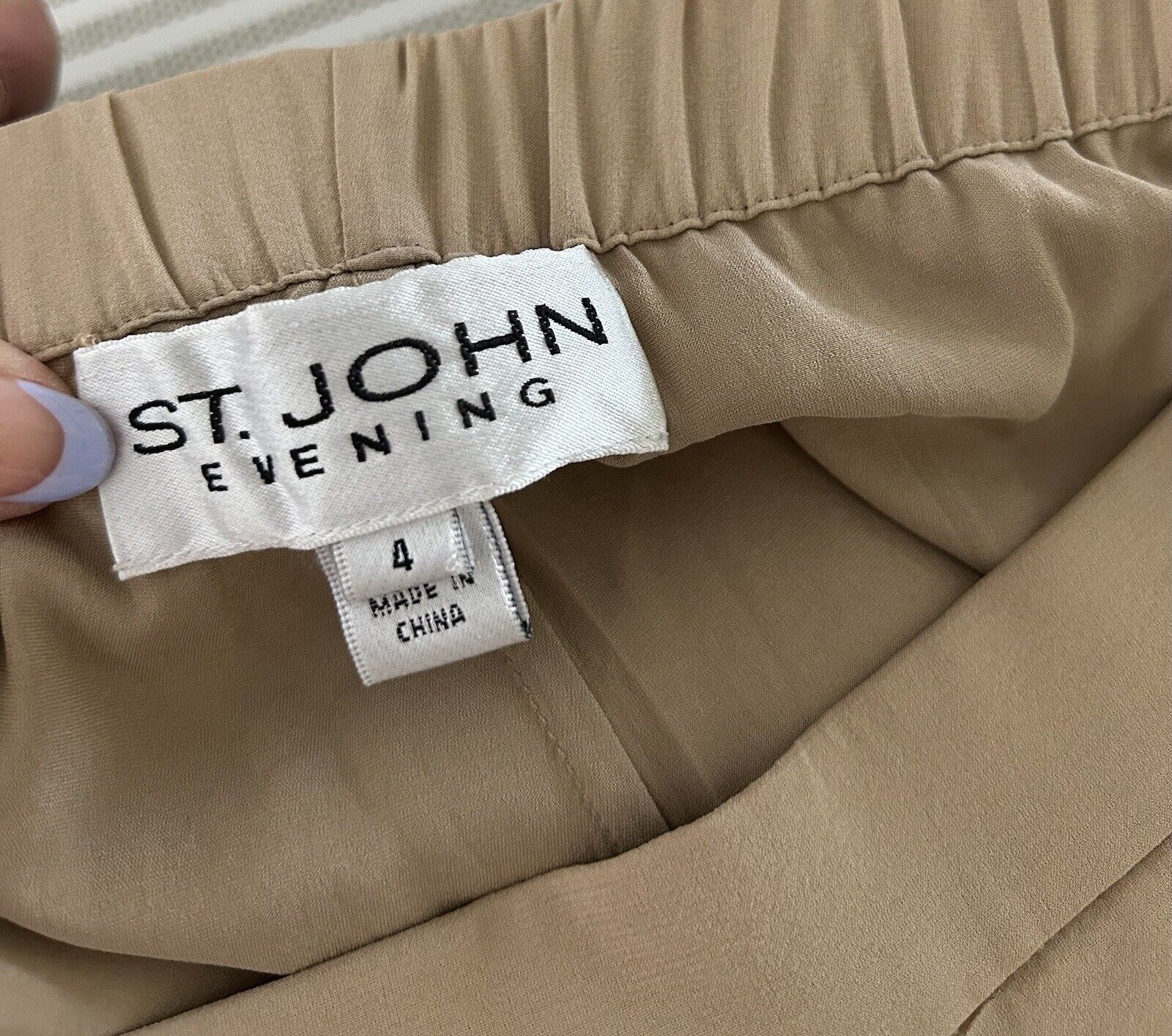 St. John Evening Tan Silk Chiffon Wide Leg Side S… - image 2